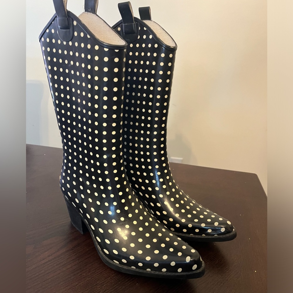 Bit & Bridle polka dot rainboots cowgirl boots western ranch gardening size 7